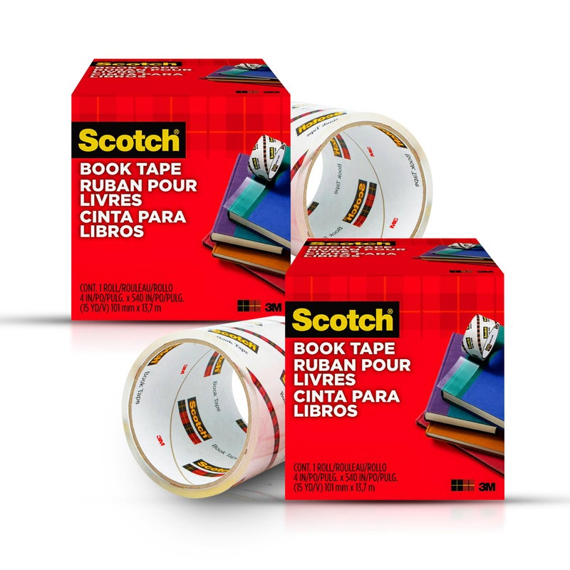 3M Scotch Book Repair Tape, Clear, 4 Inches x 15 Yards (3-Inch Core), 2 Rolls - Extra-Wide Durable Binding Tape for Book Repair, Reinforcing & Document Protection - Image 1